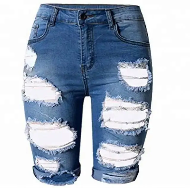

Popular Womens Destroyed Denim Stretch Ripped Hole Washed Distressed Short Jeans Shorts