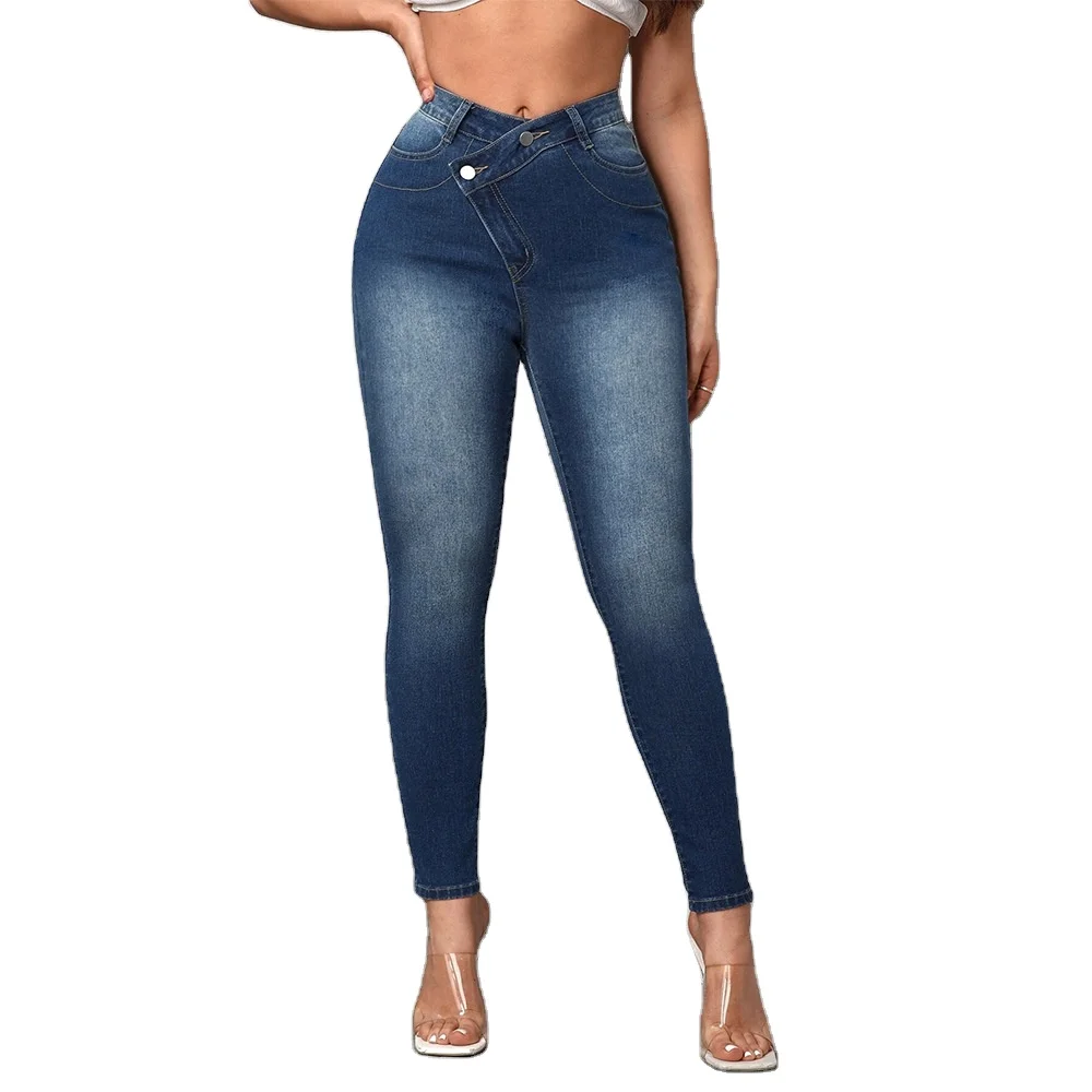 

Women's jeans ins style European and American Jeans Tight women's Asymmetrical Washed jeans Pencil pants