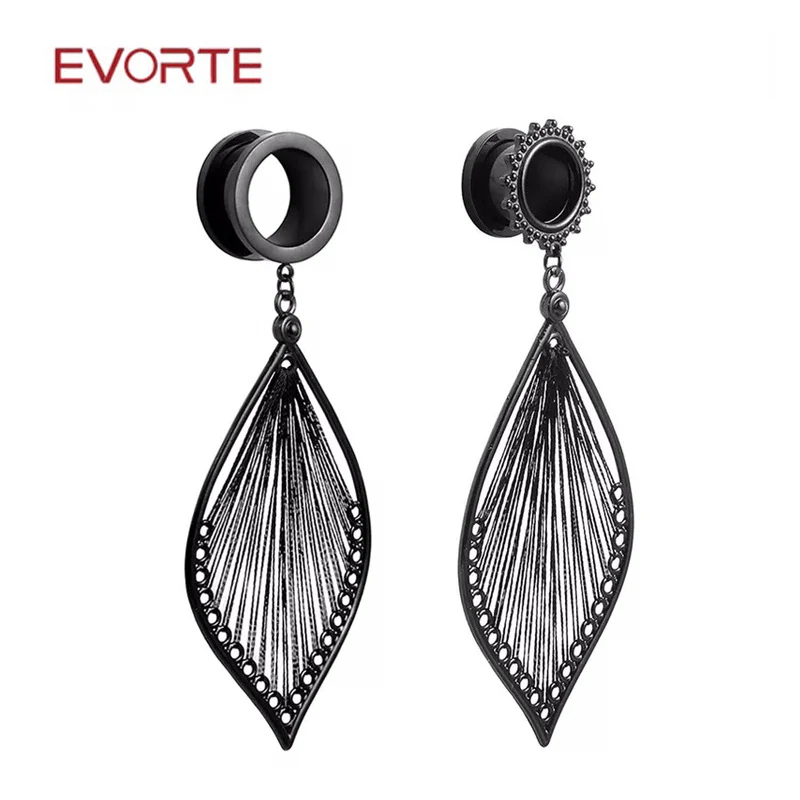 

Earrings Stainless Steel Pendant Earing Jewelry Earrings Women Ohrring with Black Leaves Plugs and Tunnels Body Jewelry