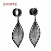 Earrings Stainless Steel Pendant Earing Jewelry Earrings Women Ohrring with Black Leaves Plugs and Tunnels Body Jewelry