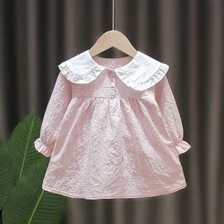 

Wholesale Spring Autumn Long Sleeve One Piece Skirt 1 To 4 Years Old Bunny Cotton Gingham Mesh Girls' Dresses, White, pink, purple