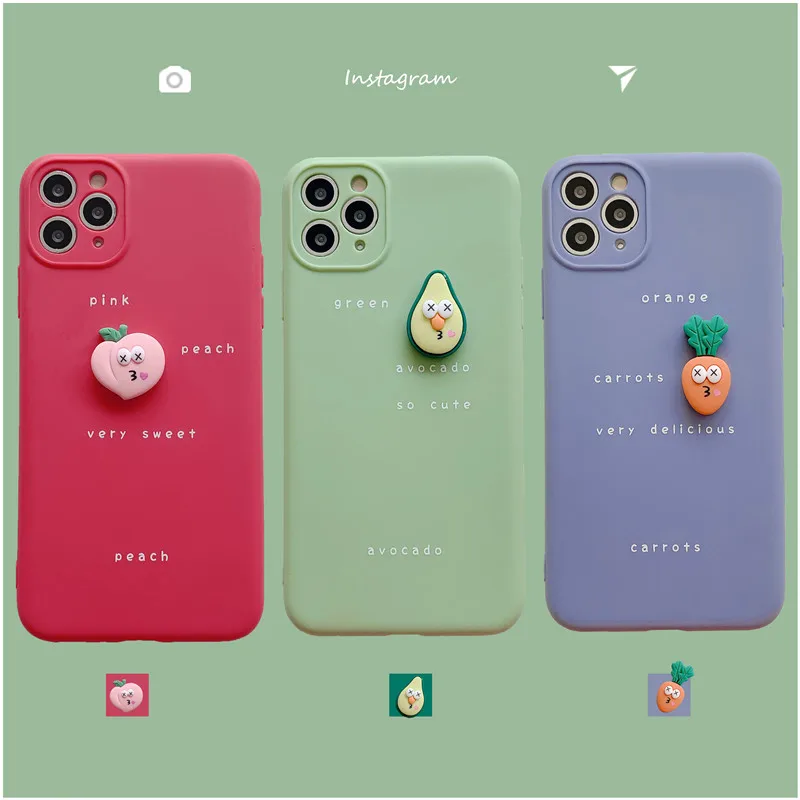 

3D Cartoons Fruit Avocado Carrot Peach Letters soft case for iphone 11 Pro 7 8 6S Plus X XS XR MAX SE 2020 funny cute cover gift