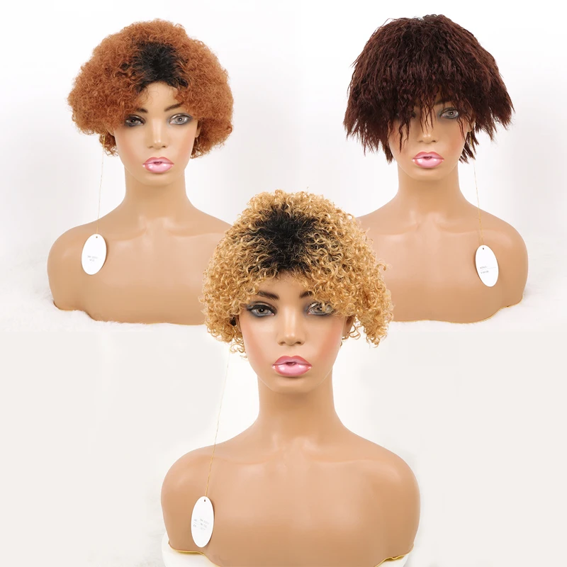 

HEFEI VAST Cheap Machine Made Wigs Short Human Hair Brazilian Remy Hair Afro Kinky Curly Wigs Pixie Cut Wigs