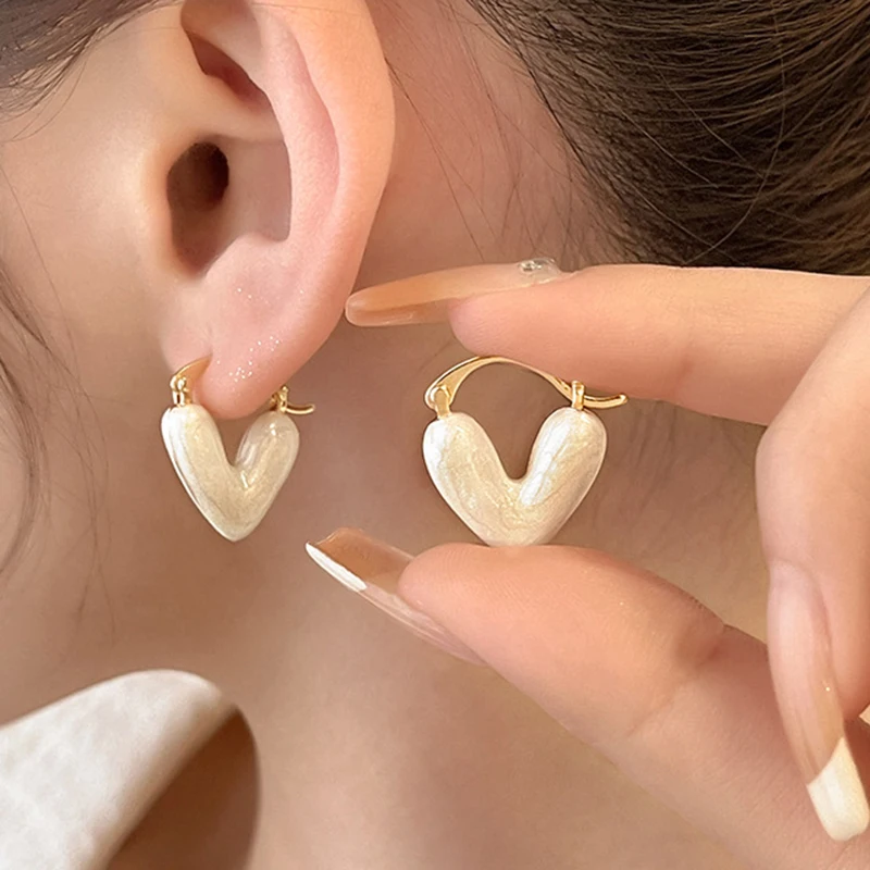 Korean White Oil Dropping Love Stud Earrings For Women Fashion Heart  Drop Earrings Metal Jewelry Gifts