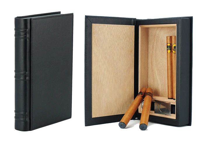
Sonny Book Shape Cigar Case Black Leather Travel Humidor Portable Cigar Box 