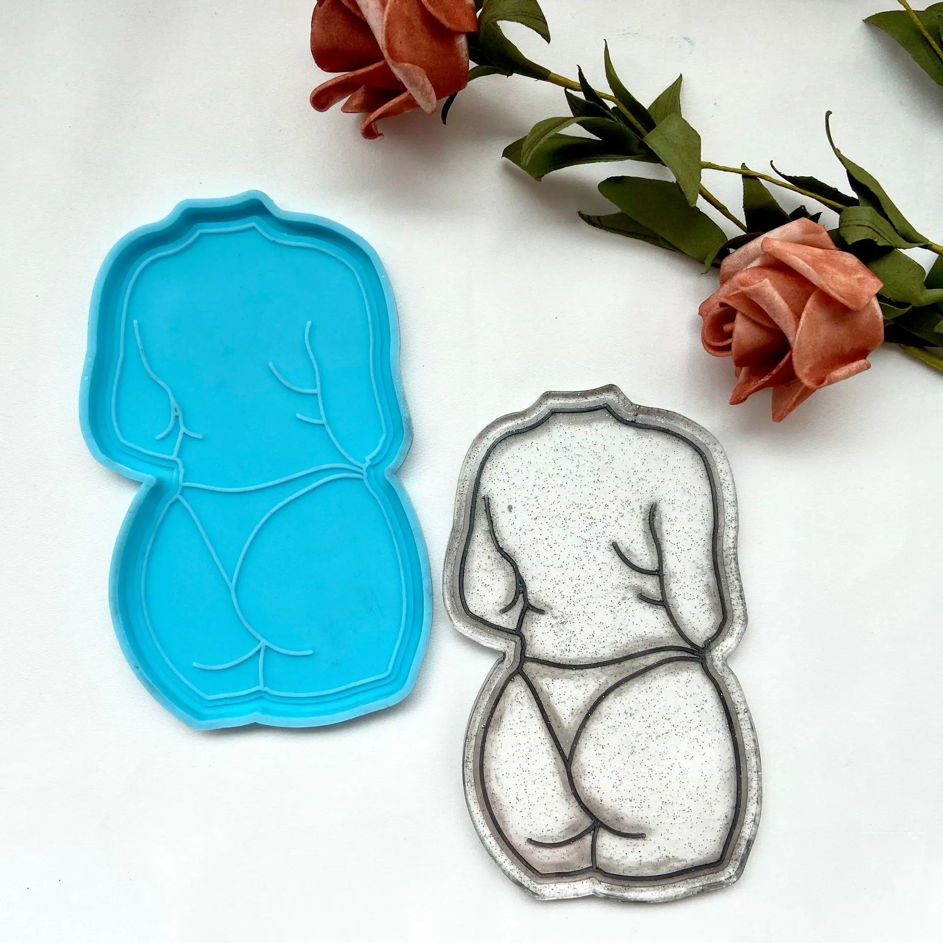 

DIY epoxy resin fat woman back view tray mold resin coaster silicone molds, Blue
