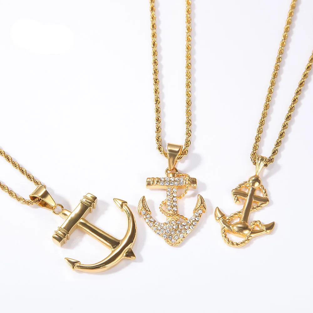 

Stainless Steel Anchor Pendant hemp braided 12 dubai single diamond necklace