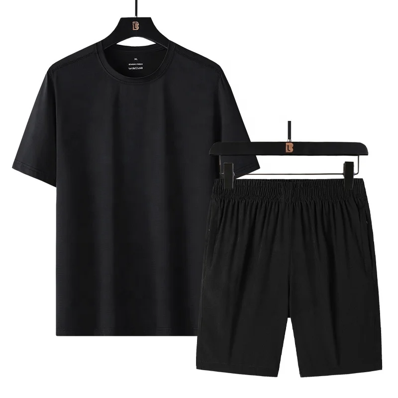 

Premium Short Sleeve Mens Sports T Shirts Wholesale Elastic Waist Summer Two Piece Men Shorts Set