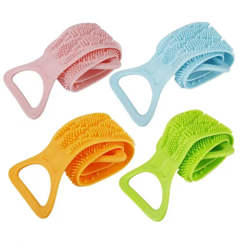 

YDM Exfoliating scrub silicone wash bathroom shower wash clean bath towel 1 long bath towel pull back strap washing brush, Natural color