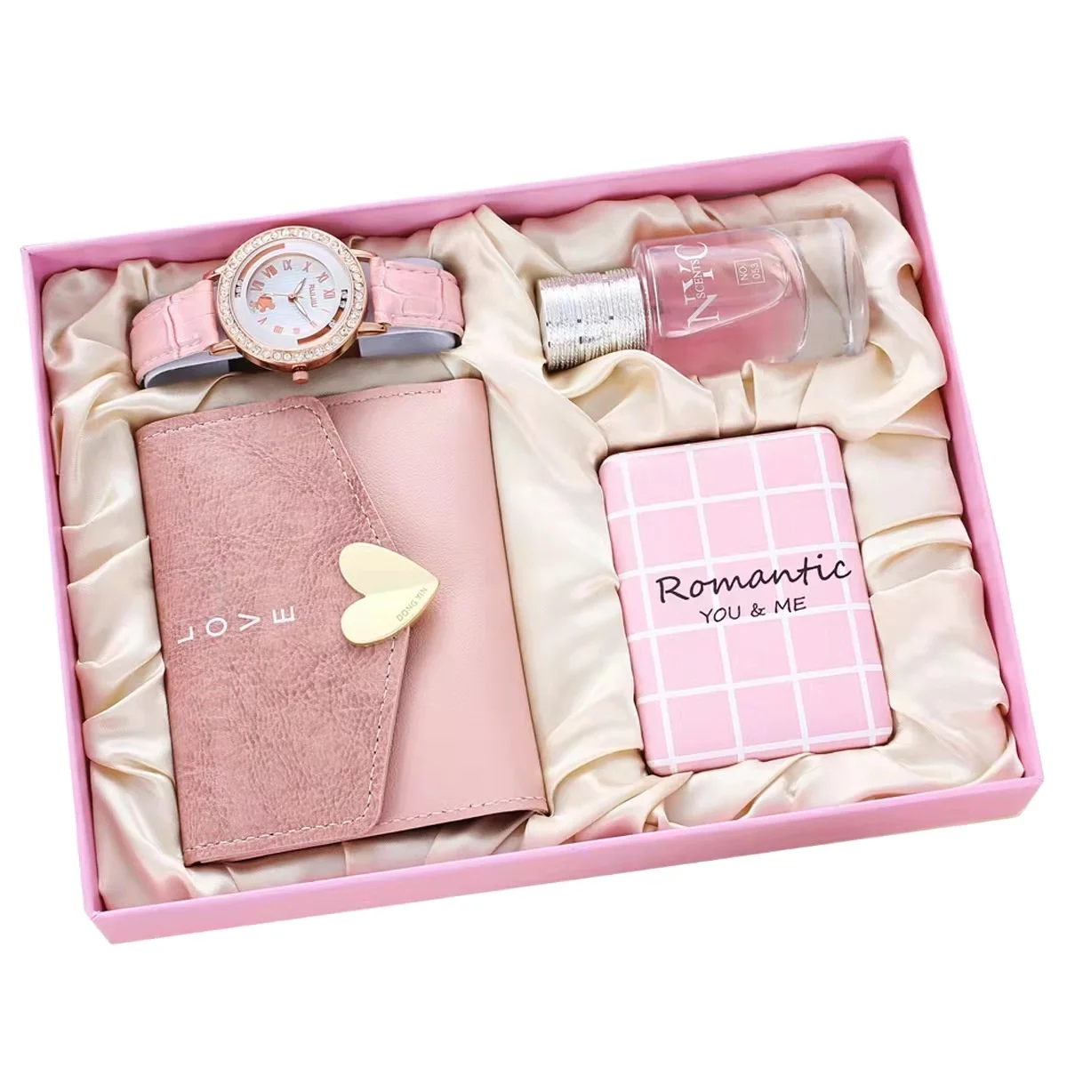 

oem custom logo color female ladies male gift perfume belt wallet set and makeup mirror watch paper boxes for woman watches