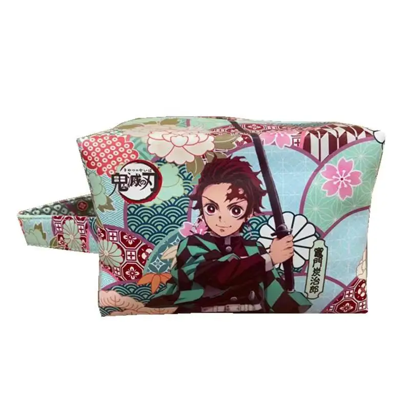 

2021hot Sale Factory Directly Stock Demon Slayer Cartoon Printing Toiletry Makeup Package Pu Black Cosmetic Bag