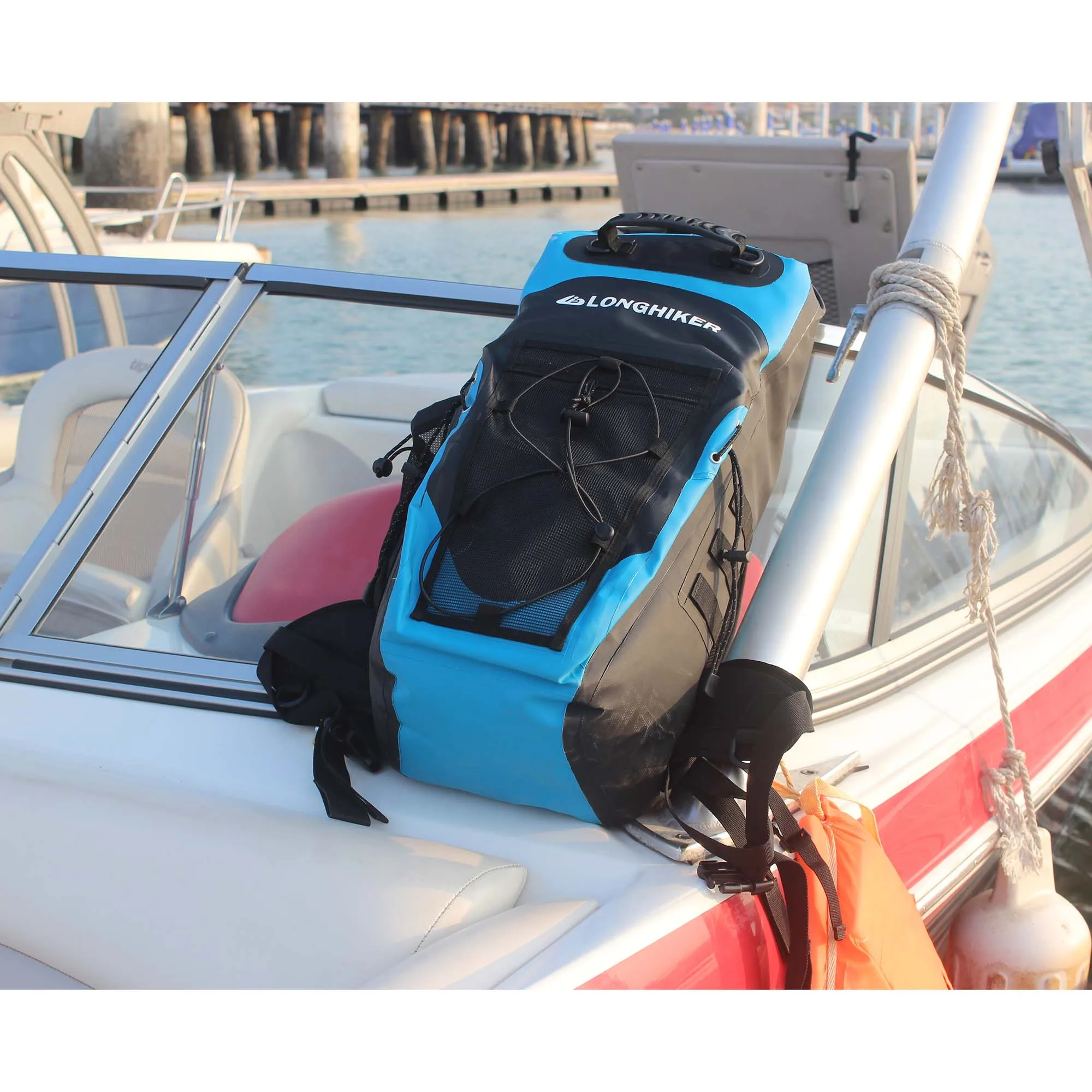 

Roll-top heat sealed waterproof backpack dry bag