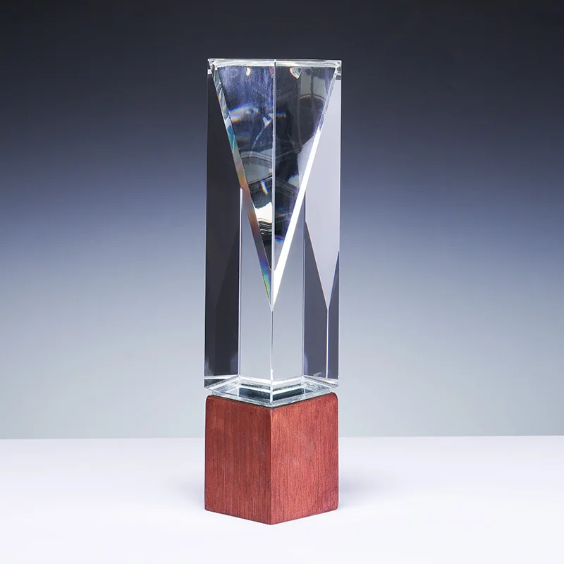 Solid Wood K9 Crystal Trophy Custom Sales Champion Employee Annual Meeting Award