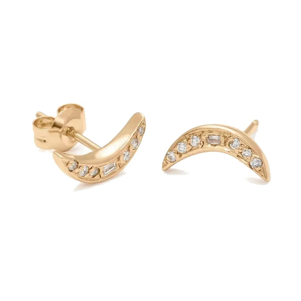 

LOZRUNVE Gold Jewelry 925 Sterling Silver Simple Diamond CZ Mini Moon Earring Studs