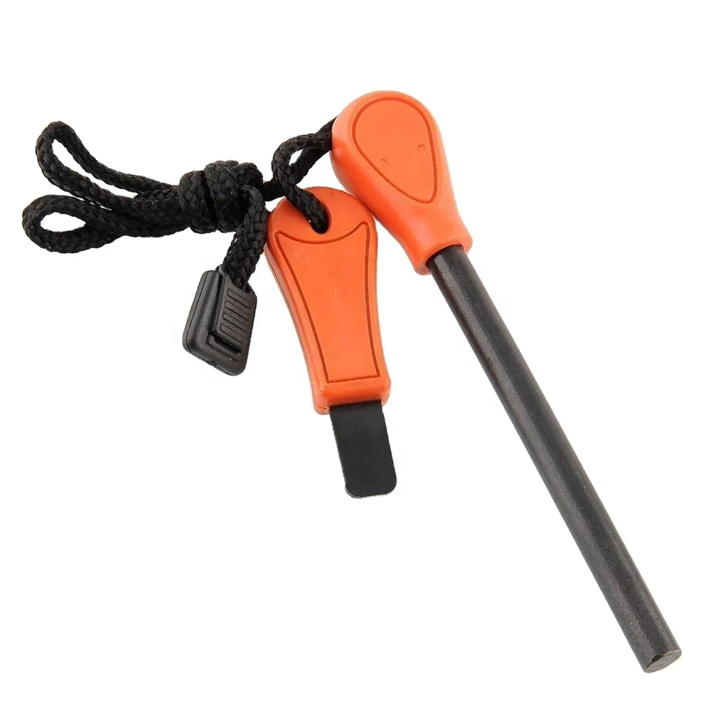 

Outdoor Survival Orange Handle Emergency Fire Starter Rod Custom Magnesium Flint Ferro Rod, Fire starter orange handles