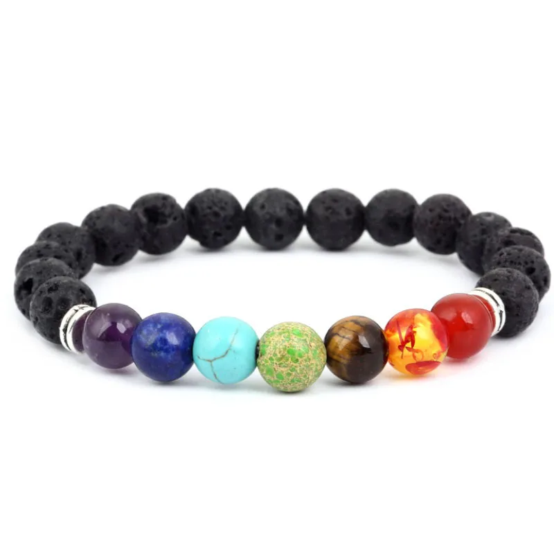 

Natural lava stone bead healing balance chakra Charm Bracelet 8mm tiger eye grain Tibetan Buddha prayer bracelet for women