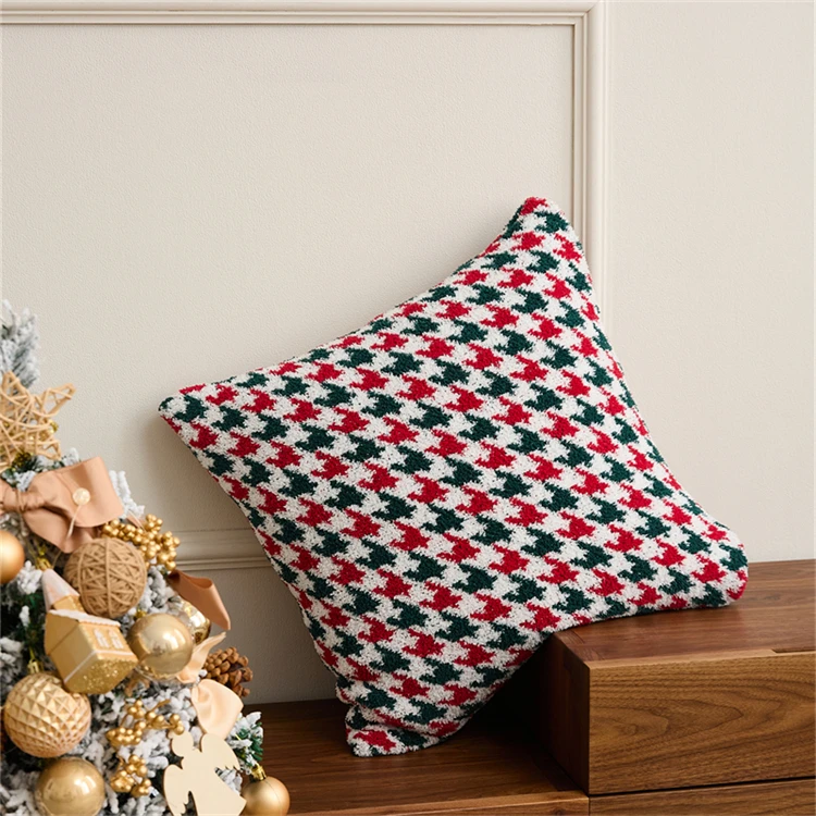 

SDQNG Christmas Houndstooth Decorative Microfiber Knitted Throw Pillow Case for Home Cushion Festival Gift