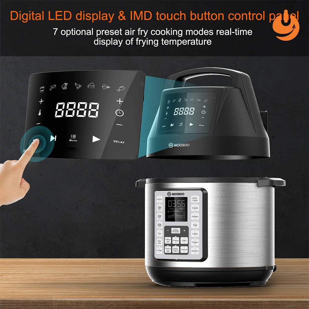 

Digital LED Display & IMD Touch Panel Electronic Pressure Cooker Air Fryer stainless steel home appliance