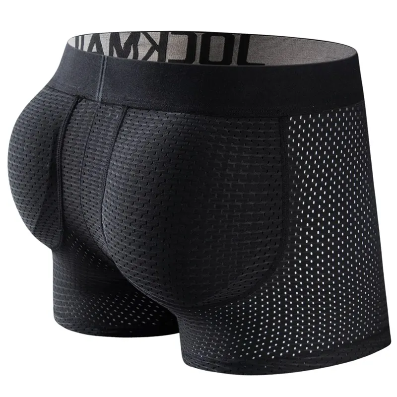 

JOCKMAIL fashion men underwear sexy push-up cup boxer briefs portable hip plump buttocks Breathable mesh padded underpants, Black/white/navy