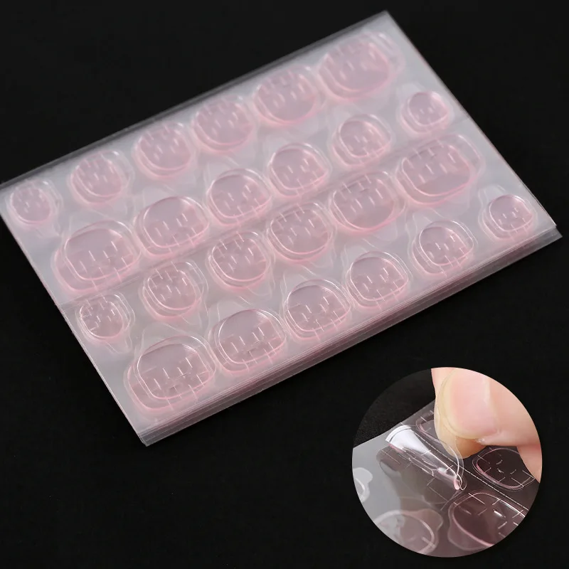 

QIAO 24Pcs Nail Adhesive Sticker Super Adhesive Double sided Head for Acrylic Manicure Tape, Transparent, pink
