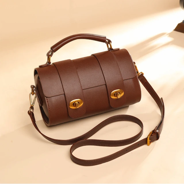 

2021 New Arrivals Wholesale Retro Genuine Leather Luxury Round Portable Boston Crossbody Shoulder Bag Handbags Women