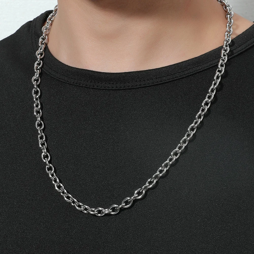 

2022 Hip Hops Silver Plated Titanium Steel Link Chain Necklace Stainless Steel Paperclip Link Chain Necklace for Men Women