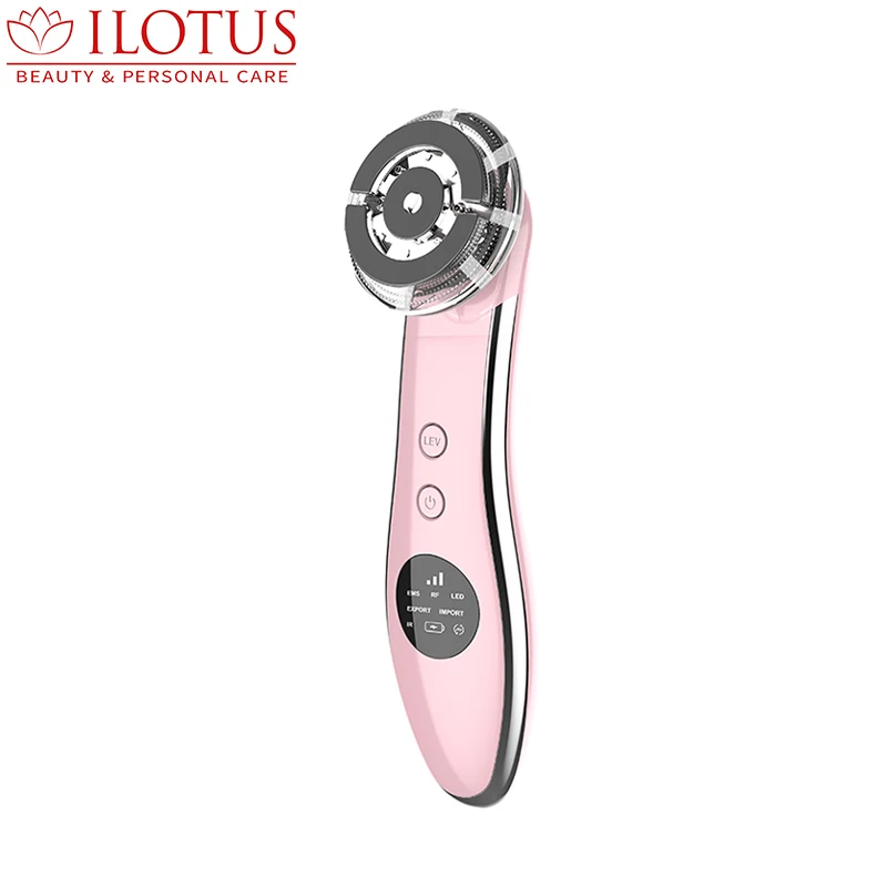 

Home Use RF Microcurrent EMS Face Lift Tighten Beauty Device, 6 In 1 RF Skin Tighten Machine, White, pink