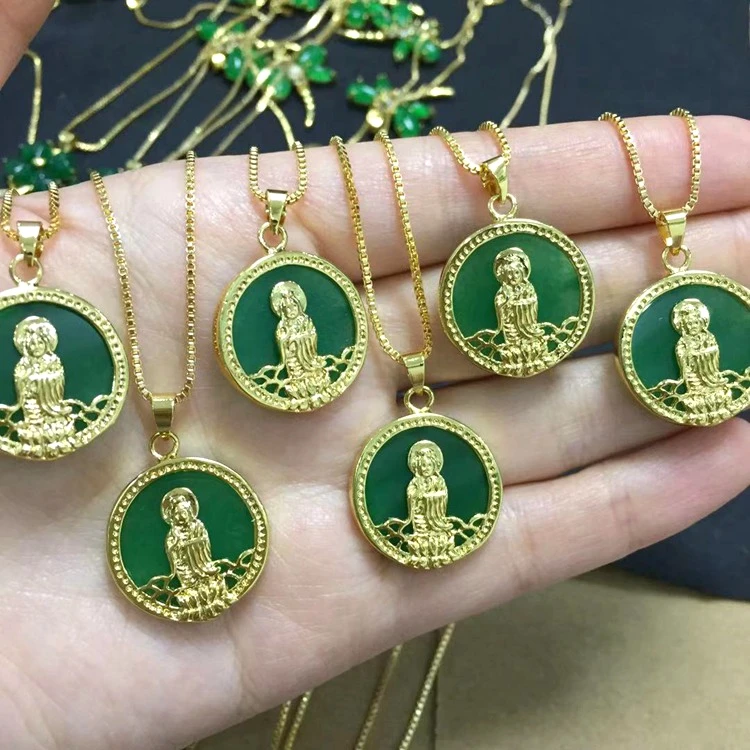 

jialin jewelry 2020ins wholesale green real stone agate jade guanyin jade pendant necklace