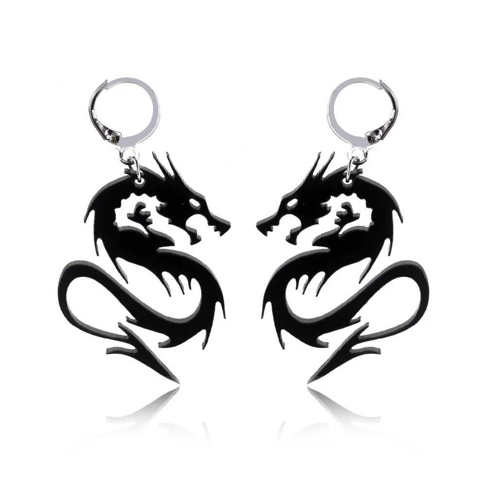 

New Trendy Chinese Style Dragon Earrings Plastic Creative Punk Dragon Women Drop Earrings factory Wholesale, Gold/sliver/black/custom color