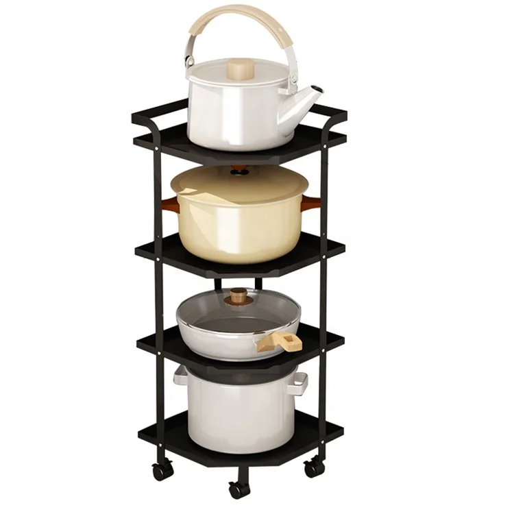 

High-grade metal multi-layer black kitchen corner shelf pot rack