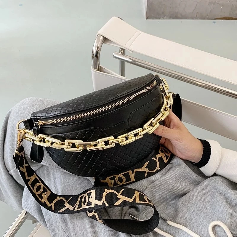 

Luxury Women's Fanny Pack High Quality Waist Bag Thick Chain Shoulder Crossbody Chest Bag Female Belt Bag Designer Brand Handbag, As picture