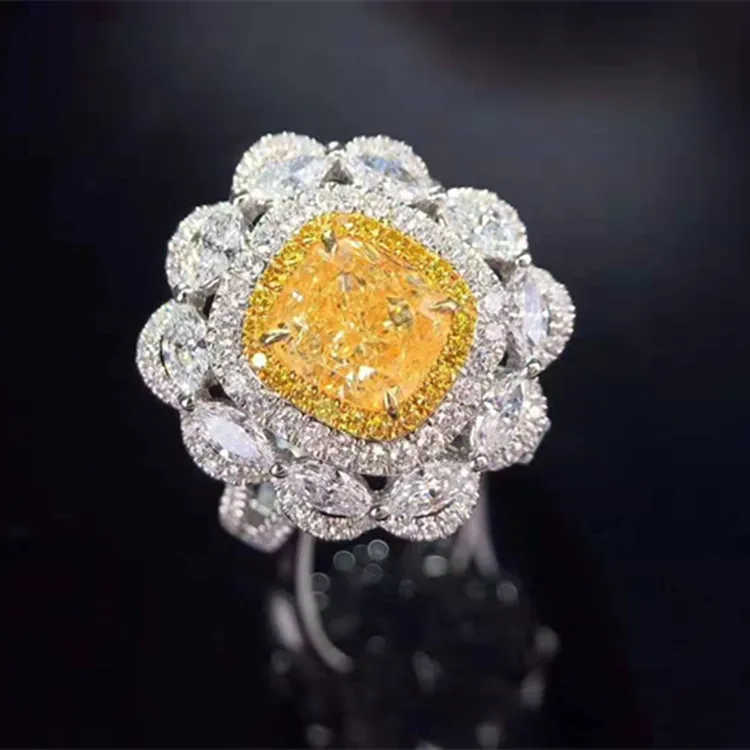 

Dubai luxury vridal wedding diamond jewelry 18k gold 2ct GIA VS2 fancy light yellow natural diamond necklace ring dual use