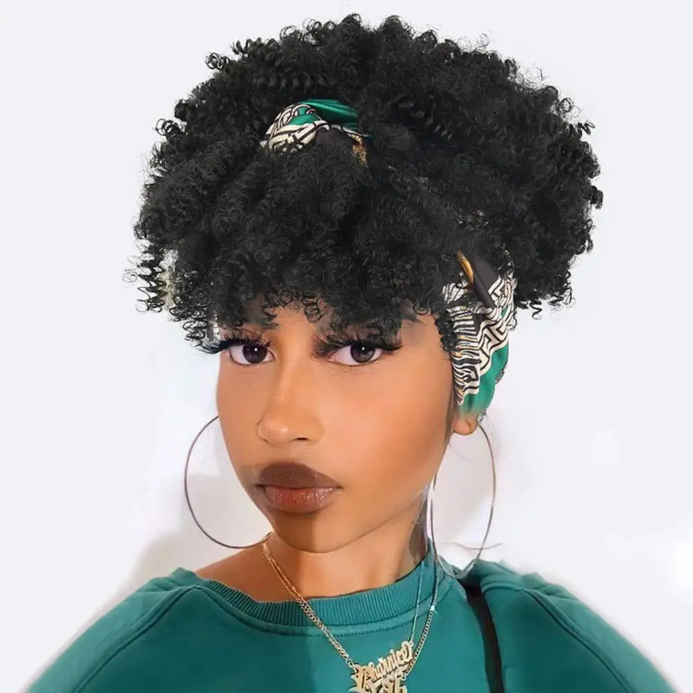 

Hot Selling Headband Wigs for Black Women Synthetic Short Afro Kinky Curly Wigs