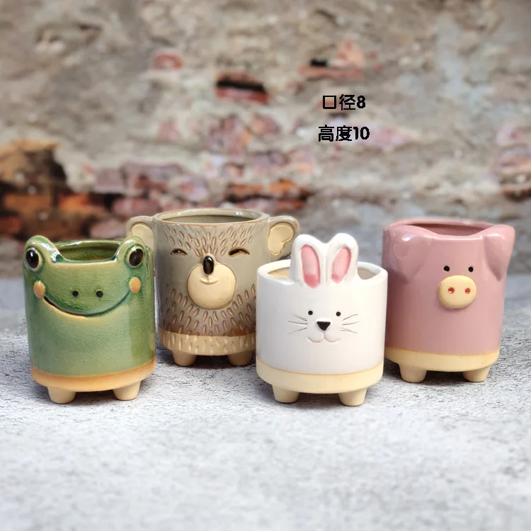 

Creative Cute Animal Shaped Ceramic Flower Pots Home Decoration Gift Pot, Yellow/pink/blue color