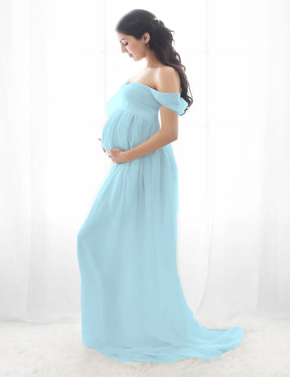 

Sexy Summer Photography Prop Maxi Gown Bridal for Pregnant Chiffon Off Shoulder Dress Maternity Dresses for Photoshoot