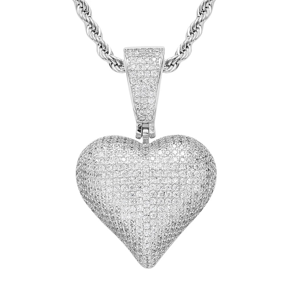 

Big Heart Classic Design 14k Gold Rose Gold full lab diamond iced out hip hop unisex pendant necklace with free chain, Gold /silver/rose gold