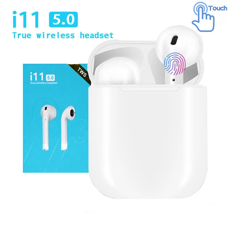 

Hot selling Amazon twins i11 V5.0 TWS touch and popup window stereo music sports waterproof earbuds i11 tws Bluetooth earphone, White