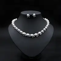 

Pearl with AAA zircon diamond CZ necklace earrings Bridal wedding jewelry set