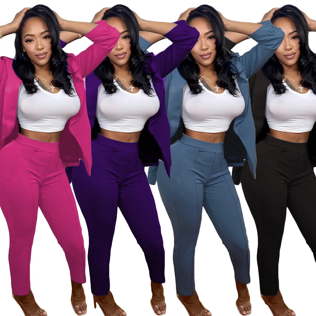 

women's 2021 hot style solid color casual suit two-piece suit, Picture color