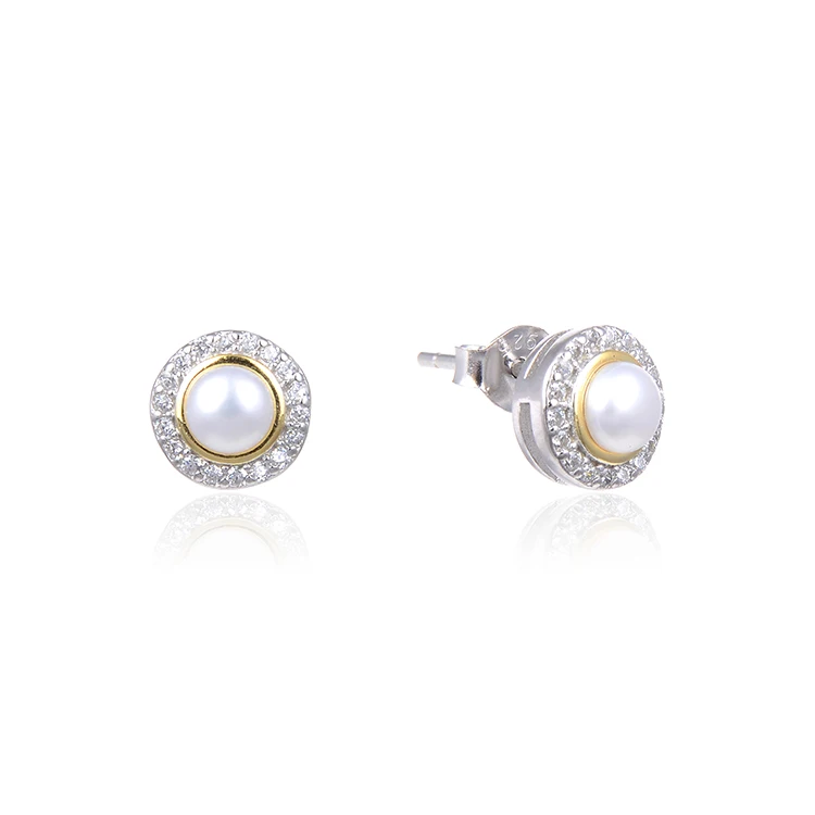 

Factory Wholesale 925 silver Gold Plated Stud Pearl Earring For Woman, Picture