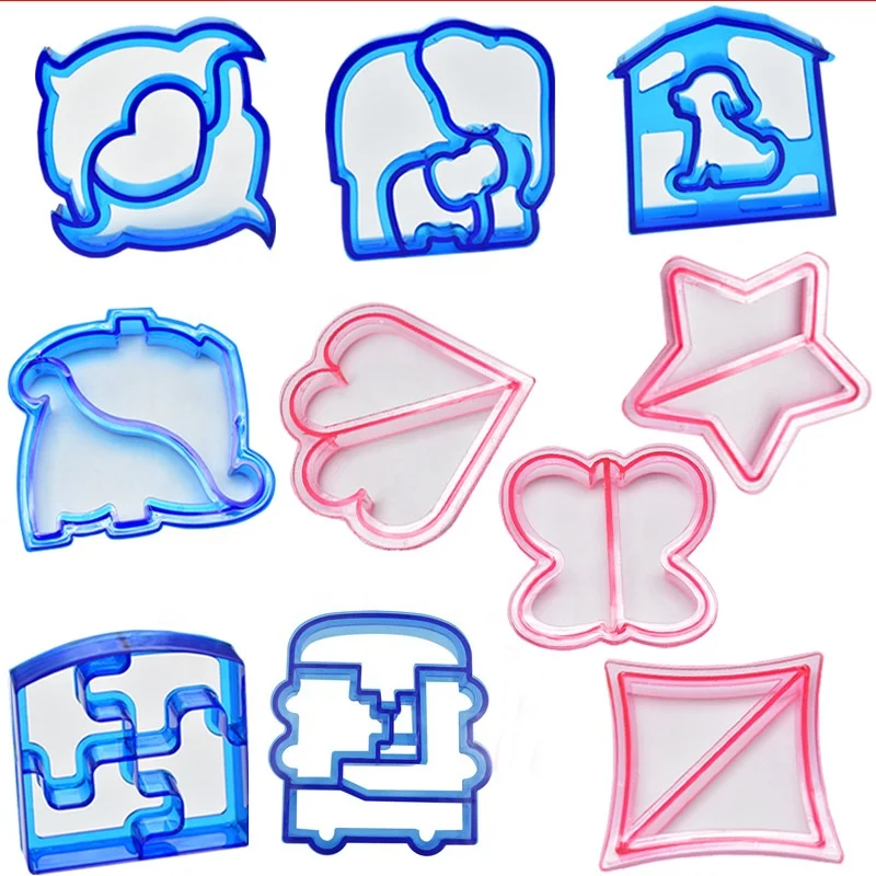 

Wholesale Lunch Interesting 10 Shapes Plastic Sandwich Cutter Set DIY Sandwich and Bread Crust Cutters Mould For Kids