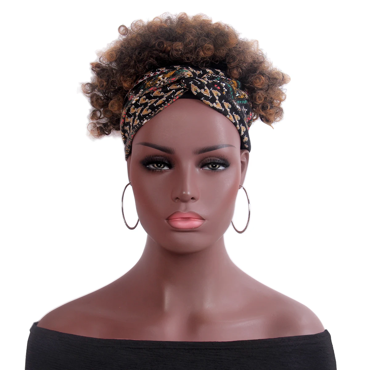 

Wholesale African American Black Women pineapple Afro Wigs Synthetic Brown short Hair Headband Wig Wholesale, Customized colors