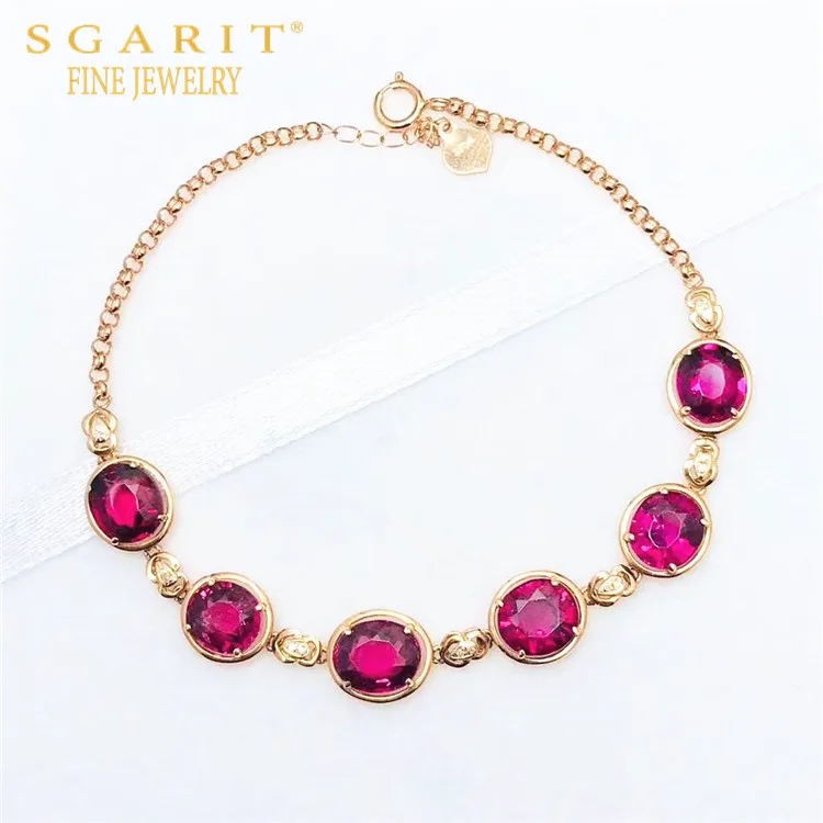 

SGARIT high quality luxurious wedding jewelry 18k gold women bracelet 8.7ct natural red garnet chain bracelet