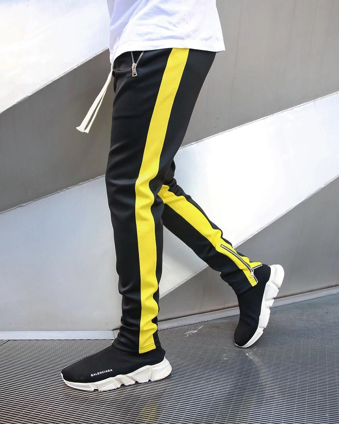 

Men Side Stripe Fashion Casual Streetwear Pocket Jogger Pants Hip Hop Zipper Bottom Male Pencil Pant Outdoor Sport Trouser