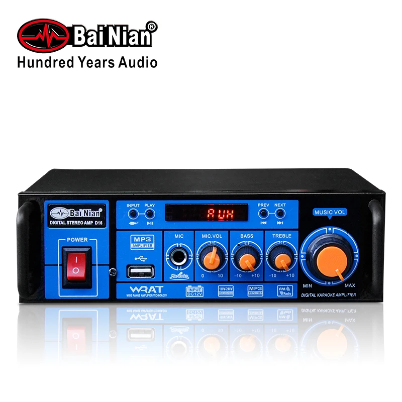 Home Audio Stereo Amplifier Karaoke SoundSystem- Mini Amplifier with DC12V,USB/SD/FM for Subwoofer,PA Speaker,Sound HomeTheater