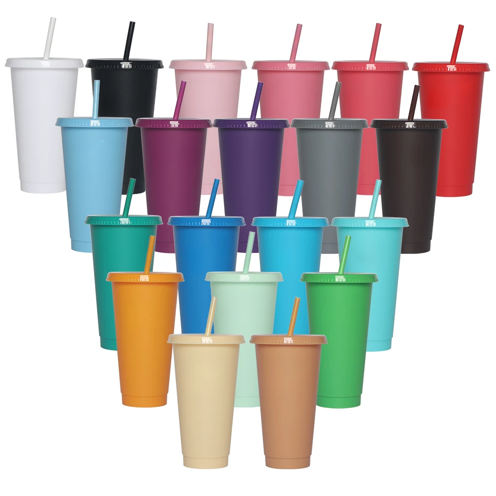 

Hot Selling Pp 24Oz Tumbler Cold Reusable Custom Solid Color Plastic Cups With Lids And Straws