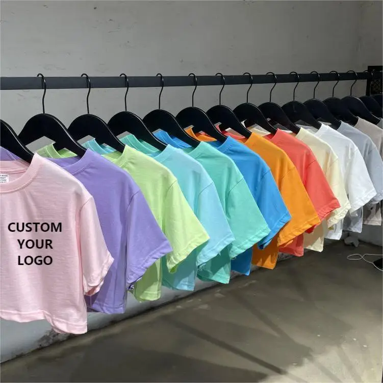 

2022 Spring Summer 100% Cotton Blank Female Recycled Crop Top Tshirt Custom White Women Crop Tee T-Shirt Printing, Customized colors
