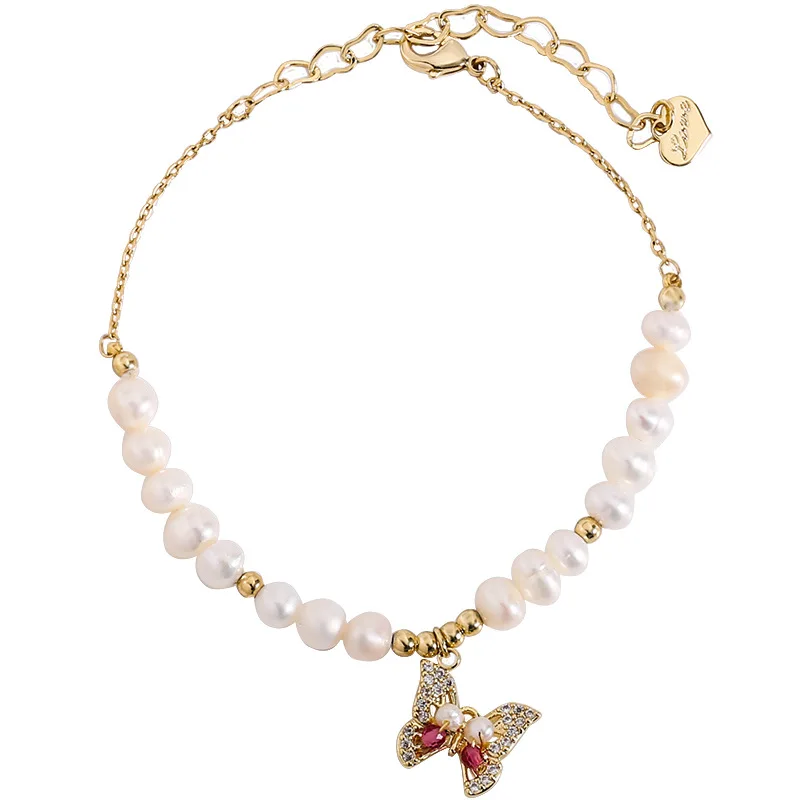 

Fashion design couple jewelry trend adjustable freshwater pearl butterfly handmade bracelet women, As pictures