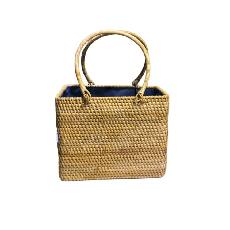 

High Quality Handmade Rattan Womens Beach Bag Square handbag