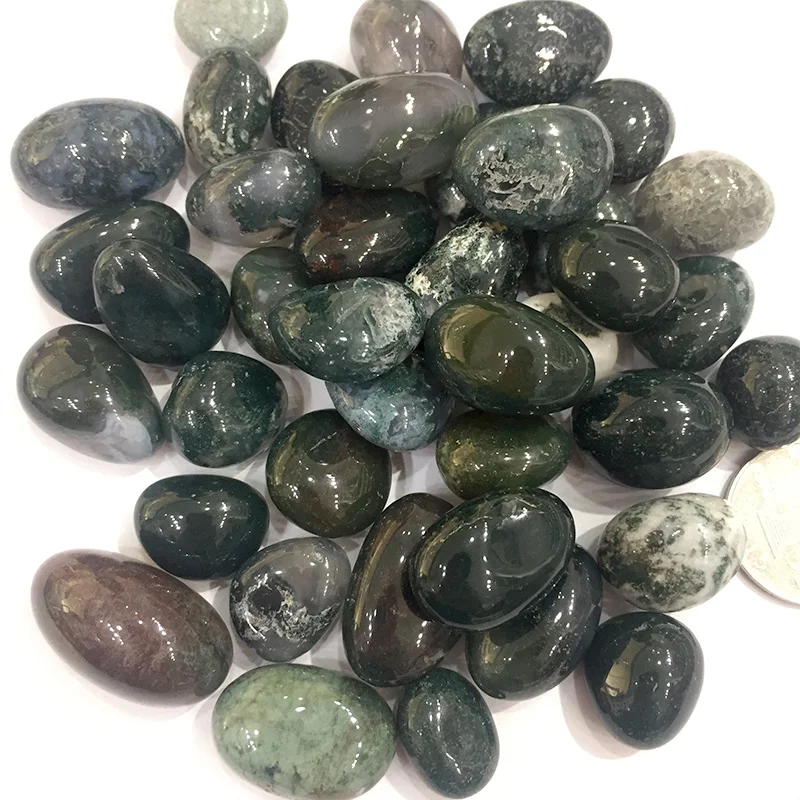 

Wholesale Natural Green Moss Agate Tumbled Stone Quartz Crystal Gravel For Decor